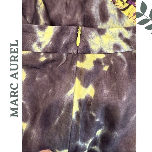 Marc Aurel Yellow & Brown Patterned Skirt | Boho | Ruffle Hem Size Euro 40 Large - Picture 6 of 6